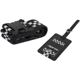 Checkered Luggage Strap & Tag Black-White Display Image